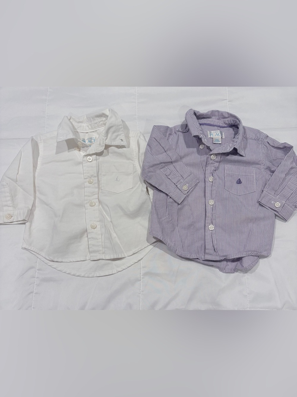The Children's Place White & Lavender Stripe Button-Down Shirt Set